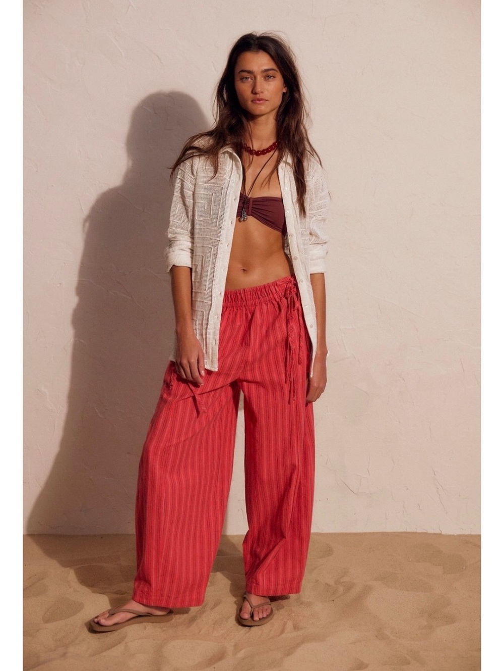 Free People Sun Dazed Cotton-Linen Pants • Size Medium • NWT